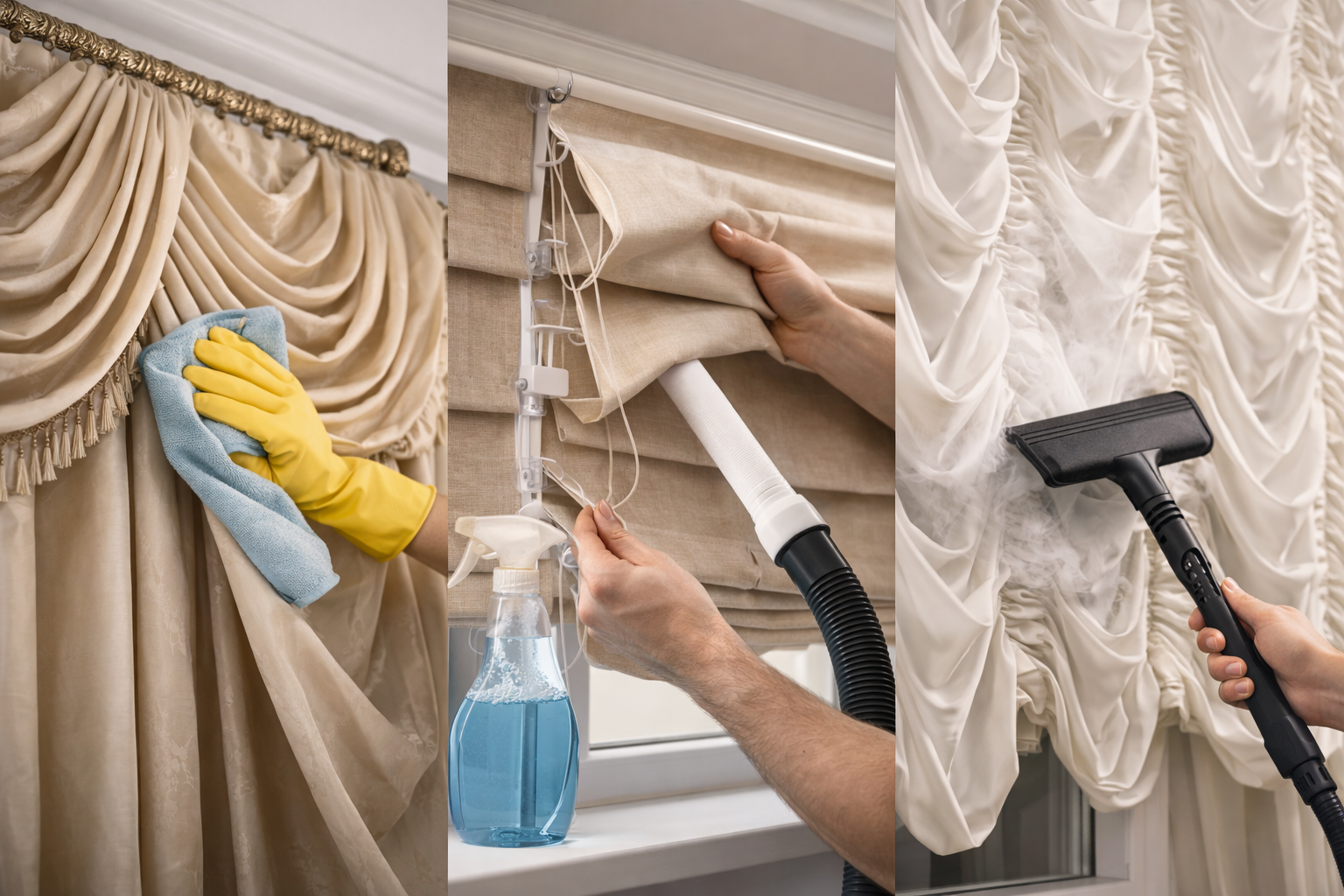 Чистка ламбрекенов, римских и французских гардин: нюансы технологии